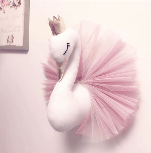 Animal Head Swan Decor Flamingo Wall Hanging Mount Stuffed Plush Toy Princess Doll Girl Baby Kid Gift Nursery Room Wall Decor