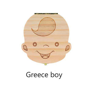 English Spanish Russia Text Baby Boy Girl Fallen Tooth Box Storage Natural Wood Case Save Milk Teeth Collection Organizer Holder