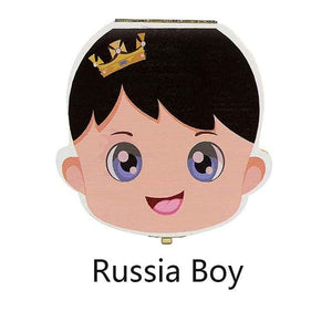 English Spanish Russia Text Baby Boy Girl Fallen Tooth Box Storage Natural Wood Case Save Milk Teeth Collection Organizer Holder