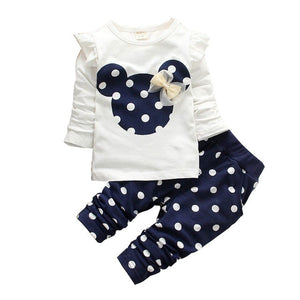 Baby girl clothes two-piece cotton suit clothes baby girl clothes cute Mickey cartoon dot print casual sportswear baby clothes