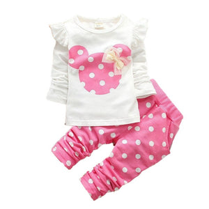 Baby girl clothes two-piece cotton suit clothes baby girl clothes cute Mickey cartoon dot print casual sportswear baby clothes