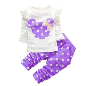 Baby girl clothes two-piece cotton suit clothes baby girl clothes cute Mickey cartoon dot print casual sportswear baby clothes