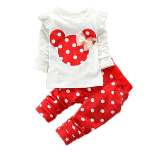 Baby girl clothes two-piece cotton suit clothes baby girl clothes cute Mickey cartoon dot print casual sportswear baby clothes