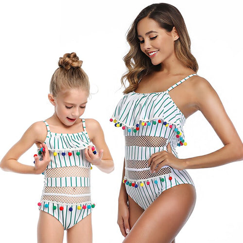 2020 New One-Piece Mother Daughter Swimsuit Striped Mommy And Me Swimwear Family Matching Outfits Mom And Baby Bathing Suits