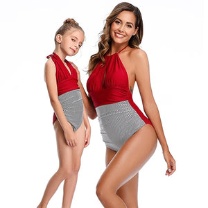 2020 New One-Piece Mother Daughter Swimsuit Striped Mommy And Me Swimwear Family Matching Outfits Mom And Baby Bathing Suits