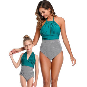 2020 New One-Piece Mother Daughter Swimsuit Striped Mommy And Me Swimwear Family Matching Outfits Mom And Baby Bathing Suits