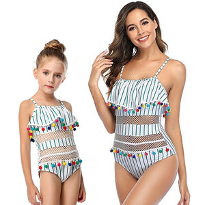 2020 New One-Piece Mother Daughter Swimsuit Striped Mommy And Me Swimwear Family Matching Outfits Mom And Baby Bathing Suits