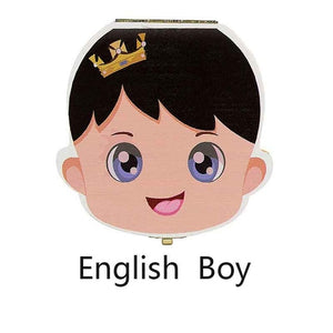 English Spanish Russia Text Baby Boy Girl Fallen Tooth Box Storage Natural Wood Case Save Milk Teeth Collection Organizer Holder