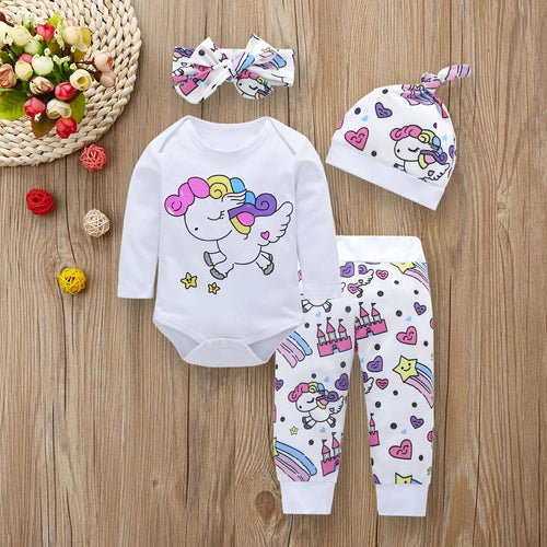 Newborn Infant Fashion Baby Girl Clothes Set 2019 Spring Unicorn Unicorn Tops Bodysuit+Pants+Hat 3PCS Baby Girl Outfit Sets