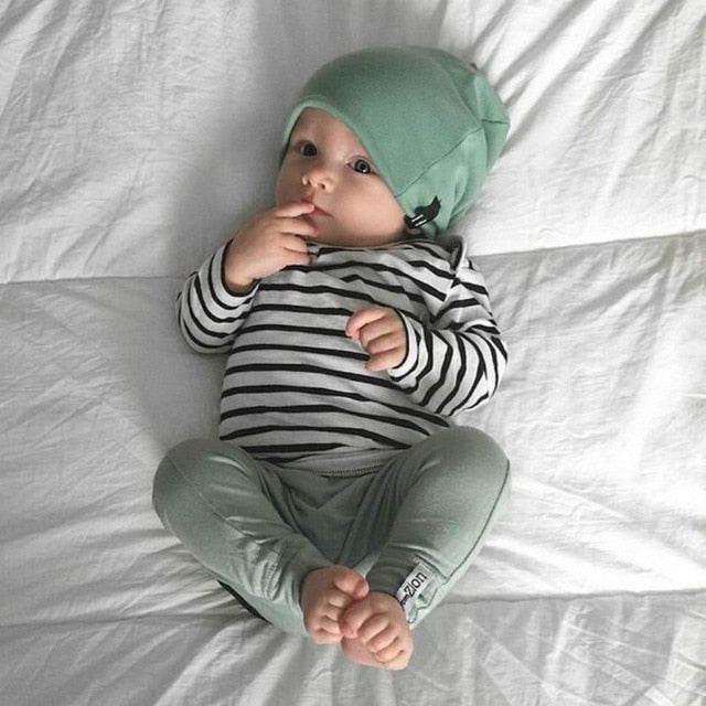 2019 Spring and Autumn baby boys clothes casual 3pcs (Hat + T-shirt, pants) The Striped leisure baby boys Clothing sets