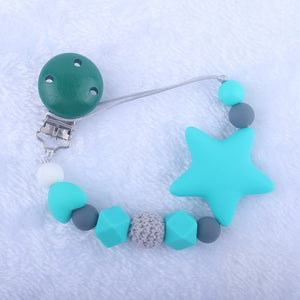 Newest Pacifier Clips Chain Eco-friendly Newborn Baby Teething Clip Food Grade Silicone Star Feeding Chain