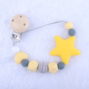 Newest Pacifier Clips Chain Eco-friendly Newborn Baby Teething Clip Food Grade Silicone Star Feeding Chain