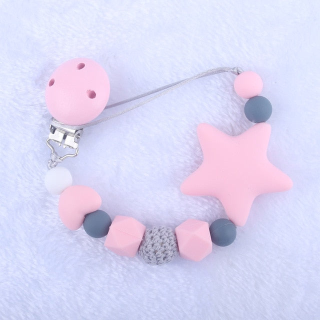 Newest Pacifier Clips Chain Eco-friendly Newborn Baby Teething Clip Food Grade Silicone Star Feeding Chain